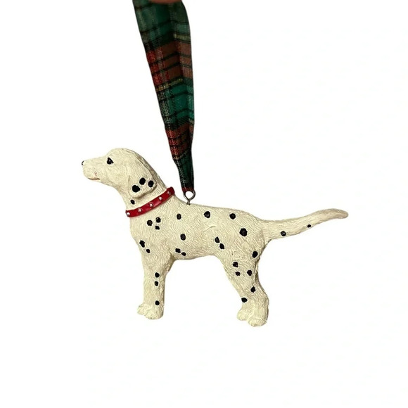 Kurt Adler Dandy Dogs Christmas Ornament DALMATION PUPPY Plaid Ribbon 4.5" - Picture 1 of 3